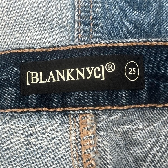 BlankNYC Blue Color Block Button Up Raw Hem Denim Jean Mini Skirt Size 25 Womens - Picture 2 of 6